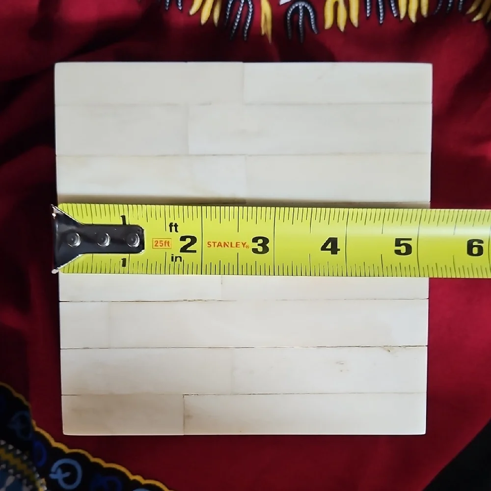 Vintage Genuine Bone Inlay Square Keepsake Box/Wooden Jewelry Trinket Box